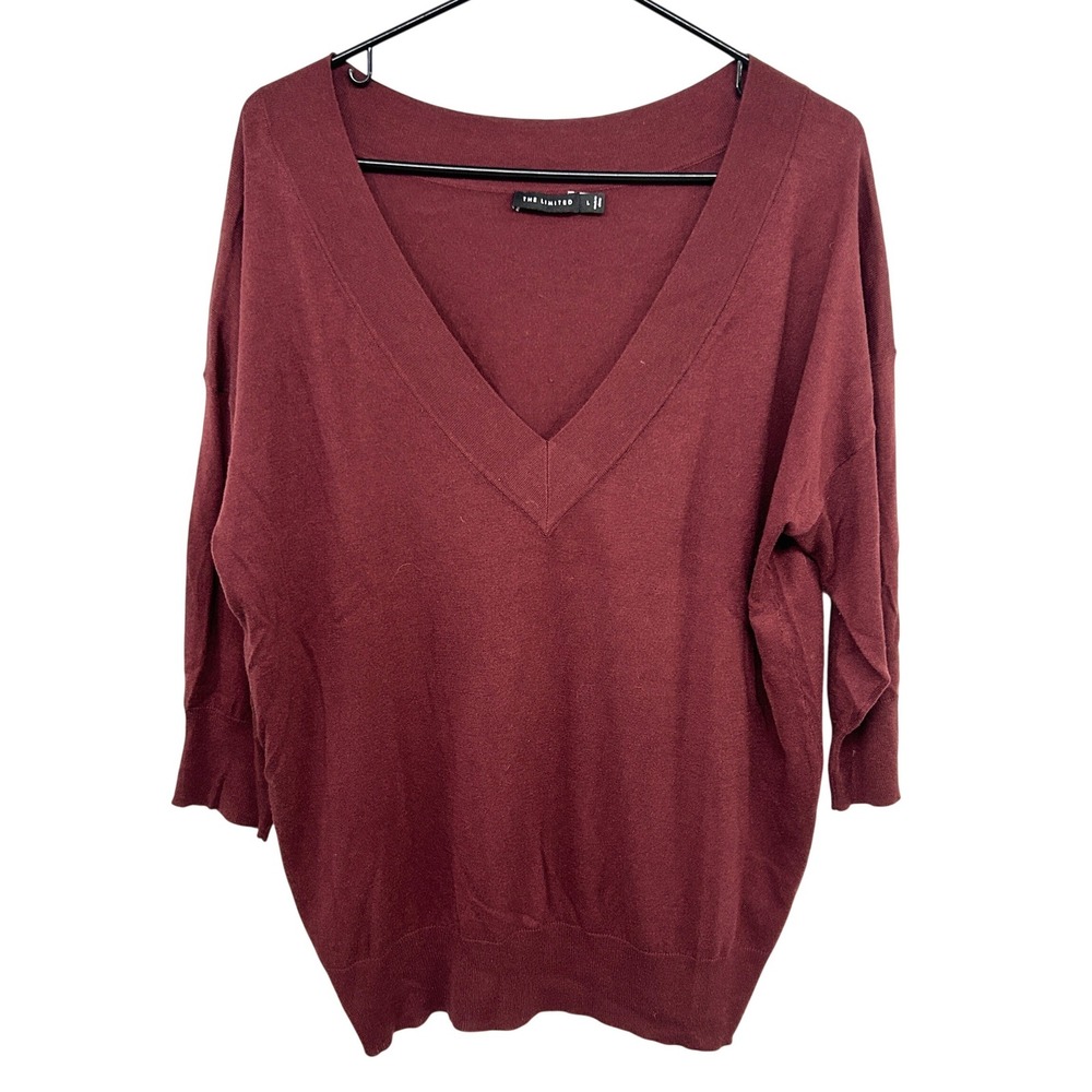 Silk Cashmere Blend V-Neck Dolman Sweater Large Burgundy Red Quiet Luxury Basics